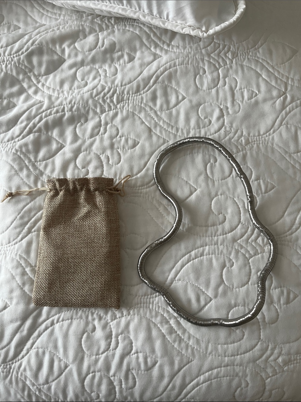Silver Organic-Shape Statement Necklace with Burlap Pouch